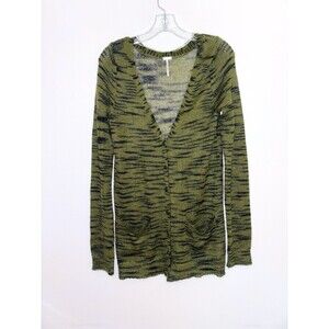 Free People Beach Green And Black Cardigan Sweater Large
